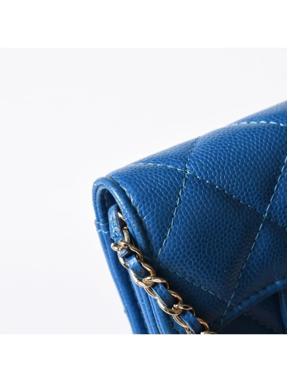 Chanel Chain Wallet Coin Purse CC Logo Caviar Leather Blue